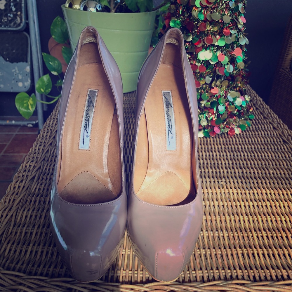 Brian Atwood Nude Patent Platform Dress Pumps